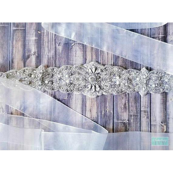 Crystal & Pearl Organza Sash - Rhinestone Bugle Beaded Belt - Rhinesto SHIPPING Crystal & Pearl Organza Sash - Rhinestone Bugle Beaded Belt - Rhinesto SHIPPING