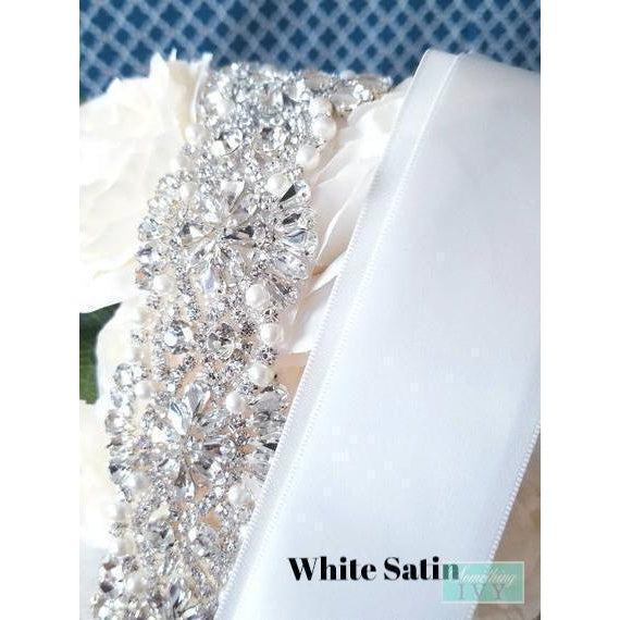 Custom Pearl Sash & Crystal Rhinestone Belt - Rhinestone Wedding Sash-Something Ivy