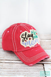 Distressed Salmon Slay at Home Graphic Hat-Something Ivy