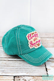 Distressed Turquoise Classy with a Savage Side Graphic Hat - Womens Ball Caps-Something Ivy