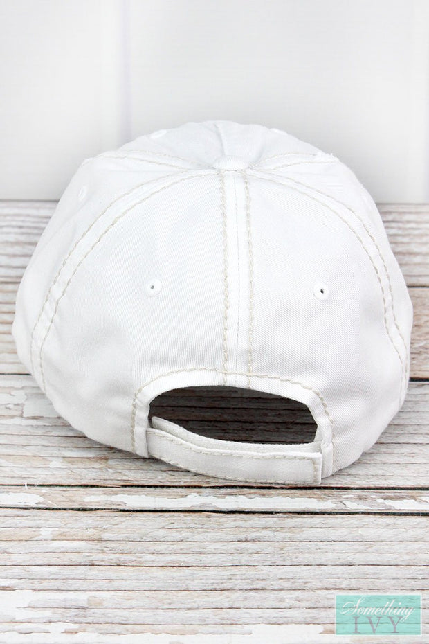 Distressed White Here come the Bride Hat Graphic Hat - Womens Ball Caps-Something Ivy