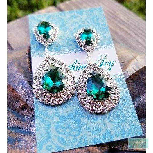 Emerald Green Drop Earrings - Green Chandelier Earrings-Something Ivy