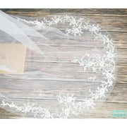 Fast Ship - 108" - 3D Flowers - Unbeaded Cathedral Wedding Veil - Long Lace Veils-Something Ivy