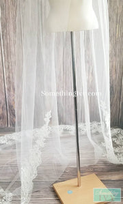 Fast Ship - 120" Beaded Cathedral Lace Wedding Veil - Scallop Edge-Something Ivy