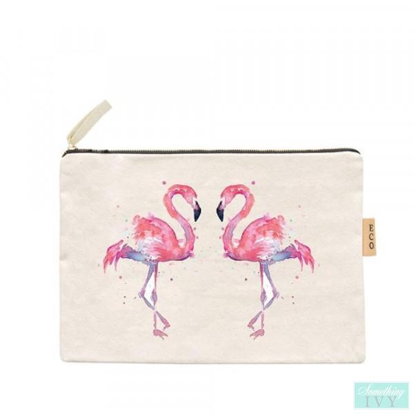 Flamingo Zippered Cotton Canvas Bag-Something Ivy