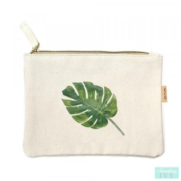 Green Leaves Zippered Cotton Canvas Bag-Something Ivy