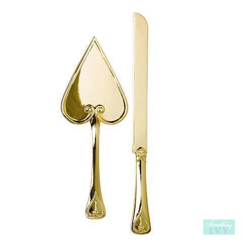 Heart-Shaped Gold Cake Serving Set: 2 pieces-Something Ivy