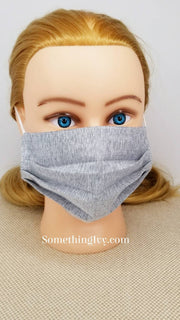 Grey Lightweight Pleated Mask 2 Layer Cotton Blend Face Mask and Stretchy Ear Loops - 2 ear loops (no filter) -  Reusable Dust Mask