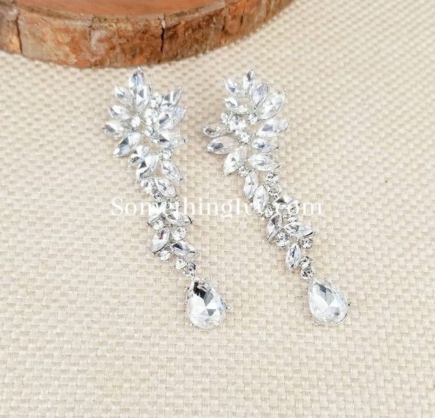 Fast Ship -  3&quot; Crystal Drop Earrings - Silver Chandelier Earrings - Drop Silver Earrings - Crystal Earrings - Formal Wear Earrings