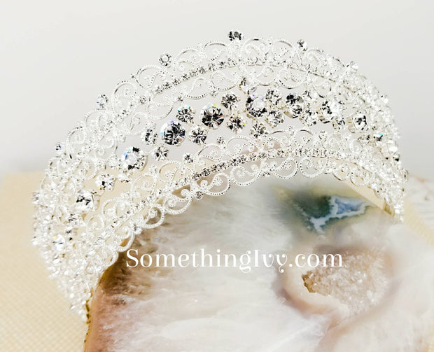 Ship Fast - 2&quot; Silver Crystal Crown - Silver High Tiara - Sweet 16 Silver Crown - Quince Crowns - Wedding Crown - Reign Crowns