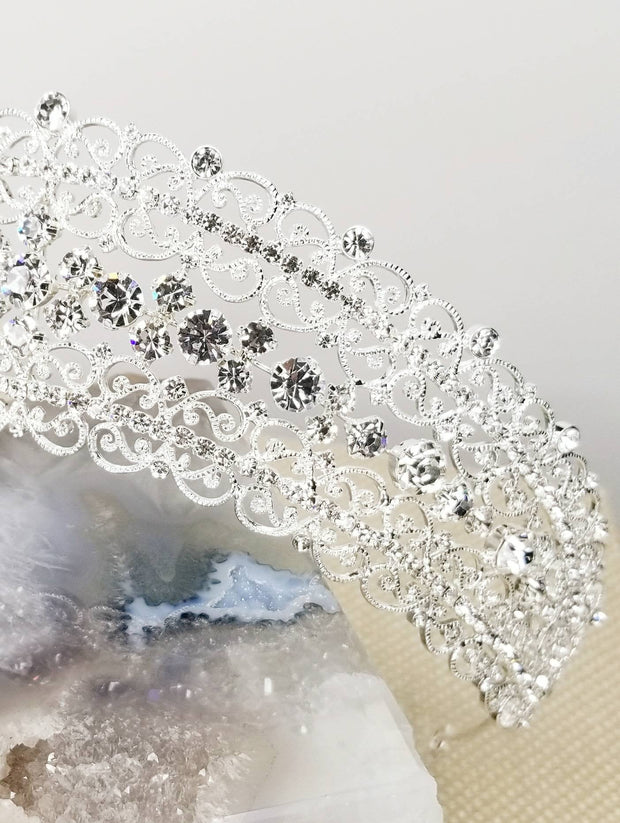 Ship Fast - 2&quot; Silver Crystal Crown - Silver High Tiara - Sweet 16 Silver Crown - Quince Crowns - Wedding Crown - Reign Crowns