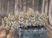 Fast Ship - 2&quot;- Leaf Baroque Gold Crown, Gold Hair Tiara, Gold & Pearl Tiara - Baroque - Sweet 16 Crown - Leaf Gold Crown - Greek Crown -