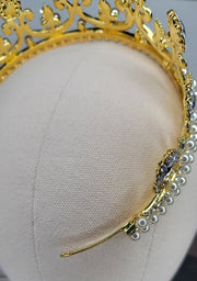 Fast Ship - 2.5"- English Duchess Gold Crown, Gold Hair Tiara, Gold & Pearl Tiara - Baroque - Sweet 16 Crown - Gold Crown - British Inspired