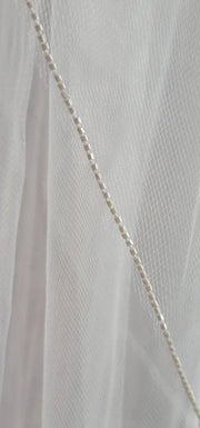 40" Inch Long -  Frosted Seed Beaded Edge Veil - Beaded Veils - Frosted Beaded Edge - Opaque Beaded Veil -