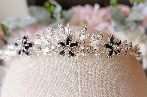 Fast Ship - Black/Silver Baroque Crown - Black/SilverTiara Tiara with Black Stones - Tiaras with Black Accents, Pearls