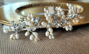 Fast Ship - Freshwater Cluster Pearls and Pave Crystals  Silver Headband, Silver Headband, Crystal Headbands, Wedding Headbands