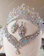 Crown Set - Multi Color 2.5" Queen Crown  Silver with A/B Crystals- Quince Crown- Pageant Crown - Wedding Crown - Debutante Crown