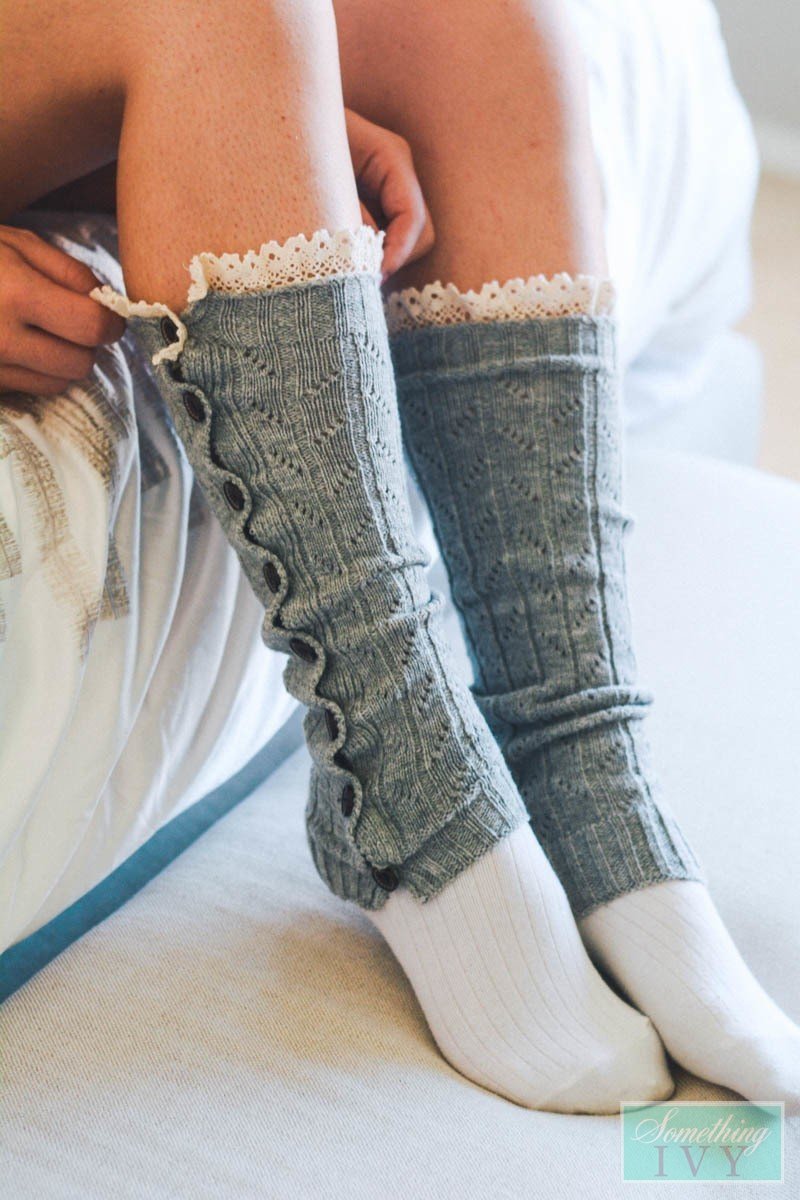 Kendall Button Down Lace Top Leg Warmers SHIPPING