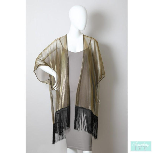 Lanay Gold Metallic Sheer Tassel Kimono Shawl - Destination Kimonos-Something Ivy