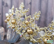 Light Gold Baroque Champagne & Rhinestone Beaded Tiara - Baroque Tiara - Multi Color Baroque Crown-Something Ivy