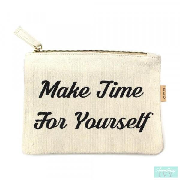 Make Time For Yourself Bag Zippered Cotton Bag-Something Ivy