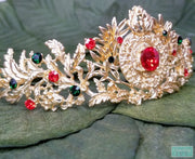 Matte Gold Royal Emerald & Ruby Crown-Something Ivy