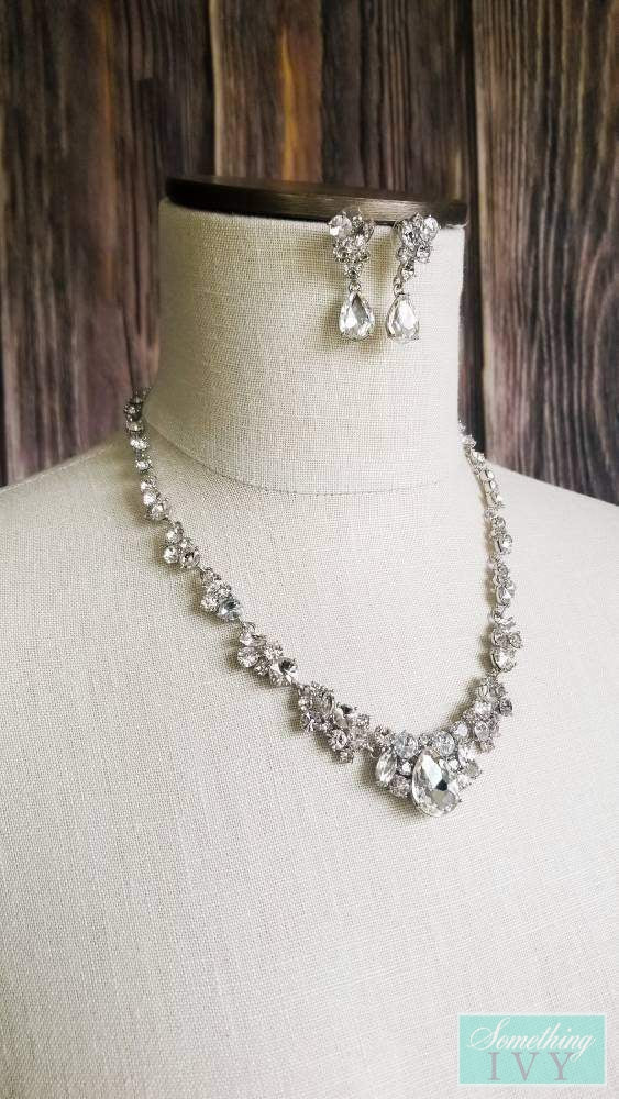 Necklace Set Crystal Drop Earrings - Pierced Earrings - Jewelry Set-Something Ivy