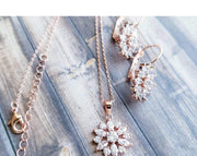 Necklace Set - Rose Gold Cluster Marquis Earrings with Matching Necklace - Rose Gold Earrings - Rose Gold Necklace Sets-Something Ivy