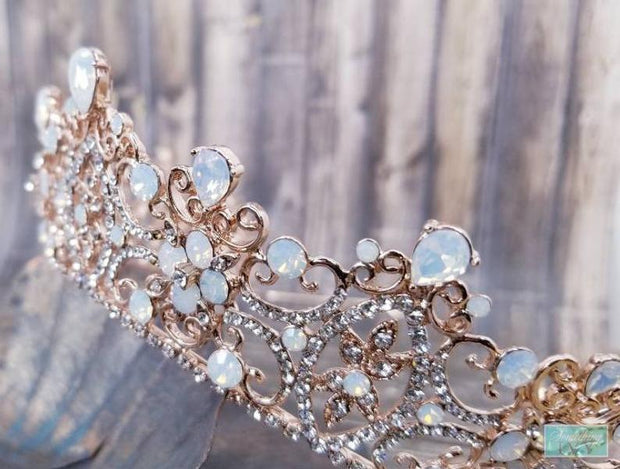 Opal Rose Gold Baroque Tiara - Rose Gold Opal Crown - Opal Tiara - Rose Gold Tiara-Something Ivy