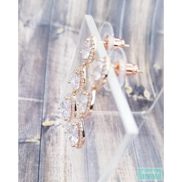 Rose Gold Rhinestone Earrings -Rose Gold Dangle Earrings-Something Ivy