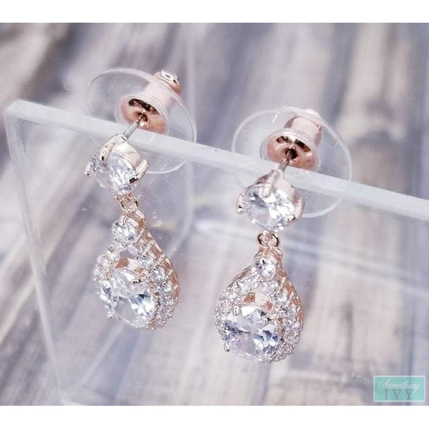 Rose Gold Small Earrings - Rose Gold Chandelier Earrings-Something Ivy