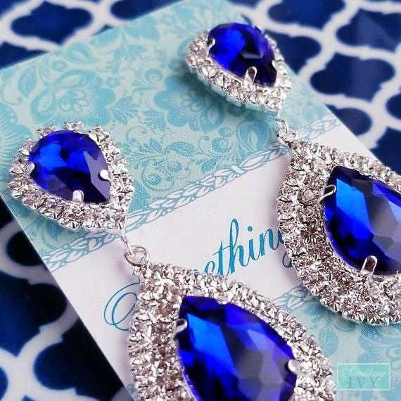 Royal Blue Drop Earrings Something Blue Chandelier Earrings
