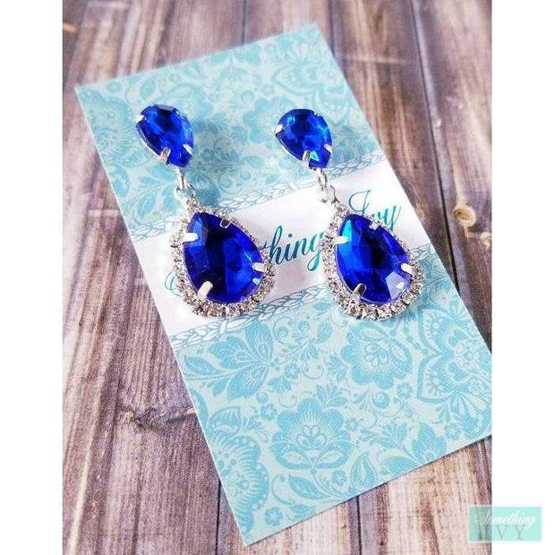Royal Silver Blue Drop Earrings - Something Blue Chandelier Earrings-Something Ivy