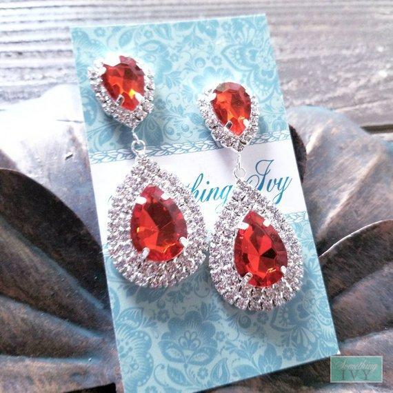 Ruby Red Drop Earrings - Ruby Red Chandelier Earrings-Something Ivy