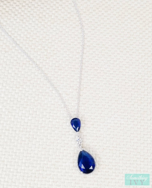 Sapphire Blue Necklace - Royal Blue Necklace-Something Ivy