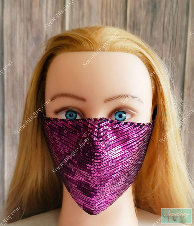 Sequin Mask 2 Layer Cotton Blend Face Mask and Stretchy Adjustable Ear Loops - 2 ear loops (no filter) - Reusable Dust Mask - Square Front-Something Ivy