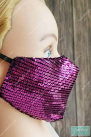 Sequin Mask 2 Layer Cotton Blend Face Mask and Stretchy Adjustable Ear Loops - 2 ear loops (no filter) - Reusable Dust Mask - Square Front-Something Ivy