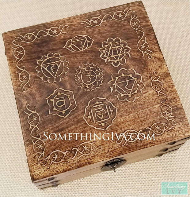 Seven Chakra Carved Wood Box - 7 Chakra Gift Box - 7 Chakras Jewlery Box - Yoga Wood Box - Chakra Intention Box - Chakra Box - 7 Chakras -Something Ivy